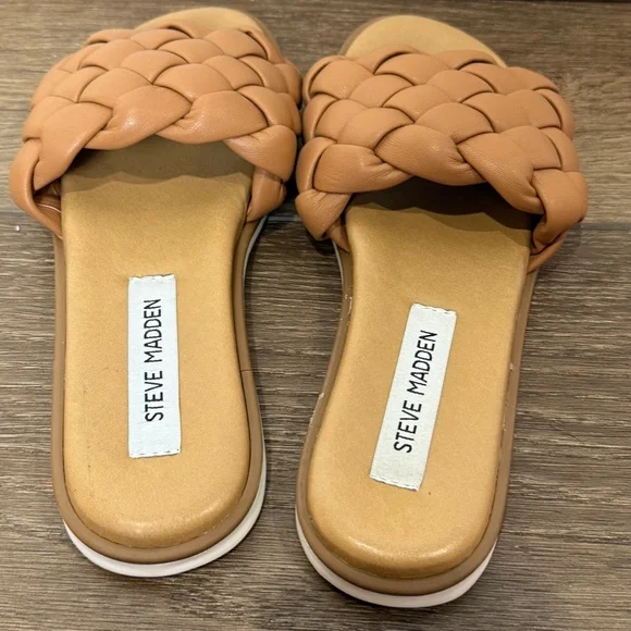 Steve Madden Women's Paislee Slides Camel Size 6 Braided Finish Summer - Picture 5 of 10